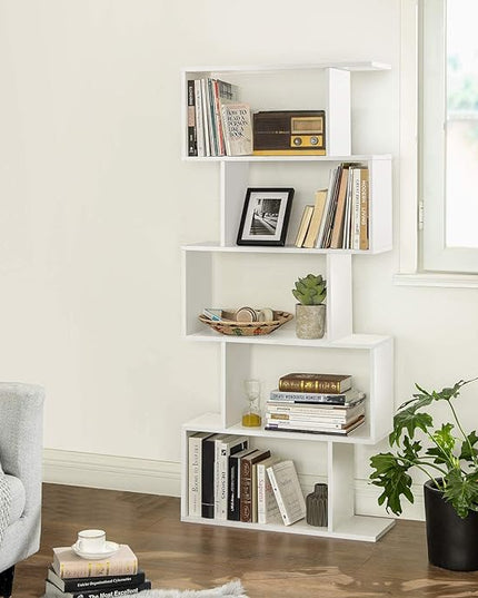 VASAGLE Wooden Bookcase, Display Shelf and Room Divider, Freestanding Decorative Storage Shelving, 5-Tier Bookshelf, White - LeafyLoom