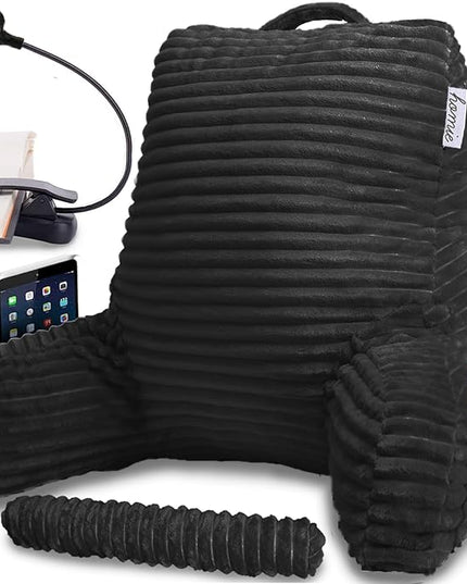 Homie Reading Pillow with Wrist Support, Has Arm Rests, and Back Support for Bed Rest, Lounging, Reading, Working on Laptop, Watching TV (Black) - LeafyLoom