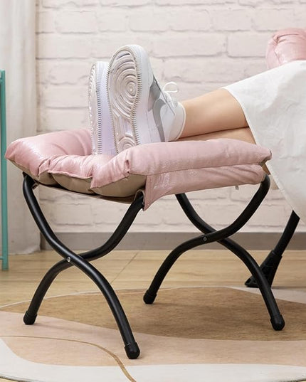 HollyHOME Fabric Lazy Chair with Foldable Ottoman, Accent Comfy Lounge Arm Chair and Folding Footrest Stool Set, Leisure Sofa Reading Chair and Footstool for Living Room, Bedroom, Dorm, Laser Pink - LeafyLoom