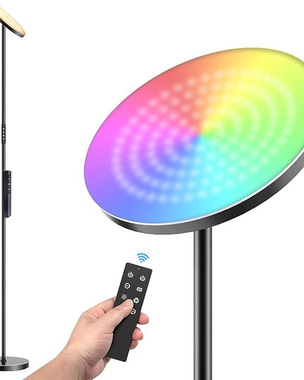 Dimunt Floor Lamp, 36W/3600LM Super Bright LED Floor Lamps, RGB Modern Standing Lamp with Remote and Button Control, 3000K-6500K Dimmable Tall Lamp for Living Room, Bedroom, Game Room, RGB Corner Lamp - LeafyLoom