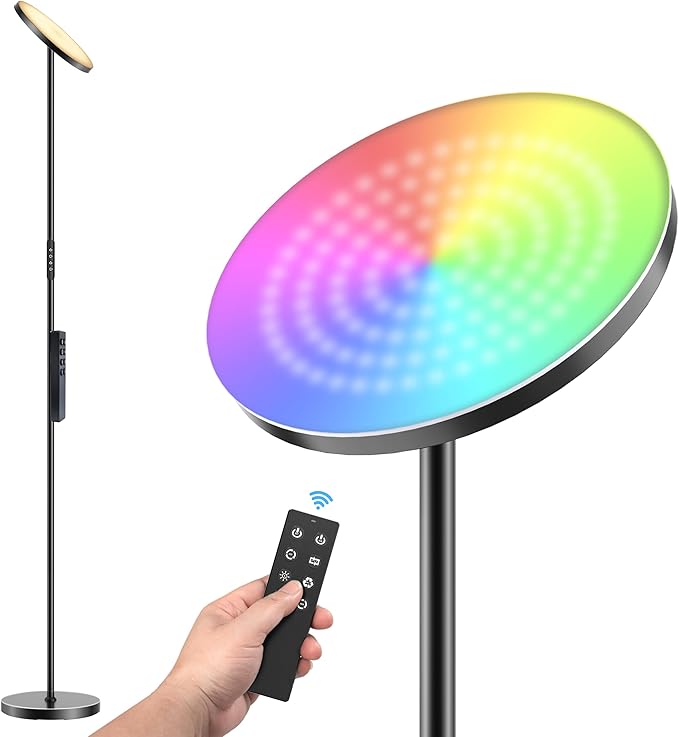 Dimunt Floor Lamp, 36W/3600LM Super Bright LED Floor Lamps, RGB Modern Standing Lamp with Remote and Button Control, 3000K-6500K Dimmable Tall Lamp for Living Room, Bedroom, Game Room, RGB Corner Lamp - LeafyLoom