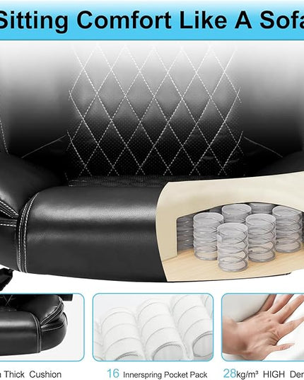 Office Chair Desk Chair High Back Computer Chair - Adjustable Lumbar Support with Flip-Up Arms PU Leather Chair with Spring Cushion - LeafyLoom