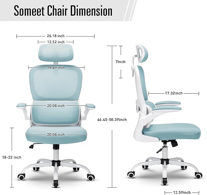 Office Chair, Ergonomic Office Chair Desk Chair with Headrest, High Back Mesh Computer Chairs for Home Office with Adjustable Back Support, 350lbs Comfortable Blue Office Chair, Tilt Lock - LeafyLoom