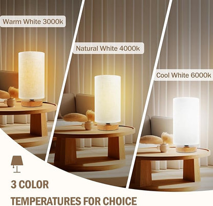 Small Bedside Table Lamp with 3 Color Temperatures, Minimalist Dimmable Nightstand Lamp with Round Fabric Linen Shade, Desk Lamp for Study Reading, Night Lamp for Living Room,Bedroom,Office,Dorm - LeafyLoom