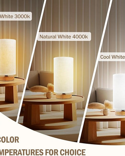 Minimalist Bedside Table Lamps for Bedrooms Set of 2, 3 Color Temperature Bedside Lamps with Round Fabric Linen Shade,Small Desk Lamp Night Nightstand Lamp Set for Living Room, Reading ,Office - LeafyLoom