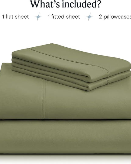 LuxClub 4 PC Sheet Bed Sheets Deep Pockets 18" Eco Friendly Wrinkle Free-Kids-Fitted Sheets Machine Washable Hotel Bedding Silky Soft - Olive Twin - LeafyLoom