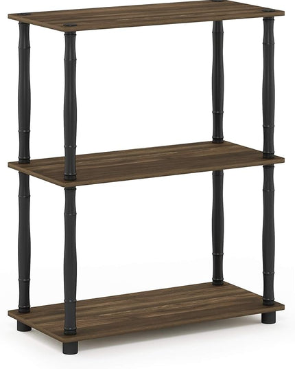 Furinno Turn-N-Tube 3-Tier Compact Multipurpose Shelf Display Rack with Classic Tube, Columbia Walnut/Black - LeafyLoom