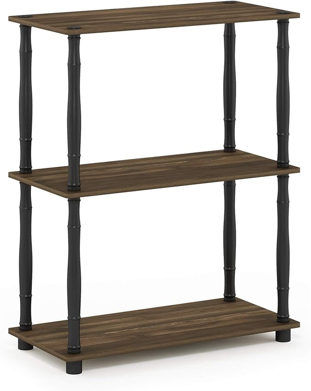 Furinno Turn-N-Tube 3-Tier Compact Multipurpose Shelf Display Rack with Classic Tube, Columbia Walnut/Black - LeafyLoom