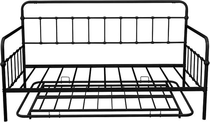 Twin Size Metal bed-Frame Daybed with trundle,Heavy Duty Steel Slat Support,Space Saving Sofa Bed,Modern 2 in 1 Sofa-Bed Frame for Kids Teens Adults,Bedroom Living Room Furniture,Black - LeafyLoom
