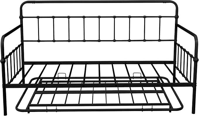 Twin Size Metal bed-Frame Daybed with trundle,Heavy Duty Steel Slat Support,Space Saving Sofa Bed,Modern 2 in 1 Sofa-Bed Frame for Kids Teens Adults,Bedroom Living Room Furniture,Black - LeafyLoom