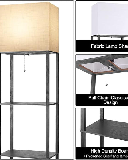 RUNTOP Plus Floor Lamp with Shelves, Shelf Lamp with 15W LED Bulb, 3 Colors, Memory Function, Wide Display Shelf for Collectibles Storge, Shelf Floor Lamps for Living Room, Standing Lamp for Bedroom - LeafyLoom