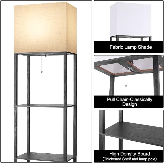 RUNTOP Plus Floor Lamp with Shelves, Shelf Lamp with 15W LED Bulb, 3 Colors, Memory Function, Wide Display Shelf for Collectibles Storge, Shelf Floor Lamps for Living Room, Standing Lamp for Bedroom - LeafyLoom