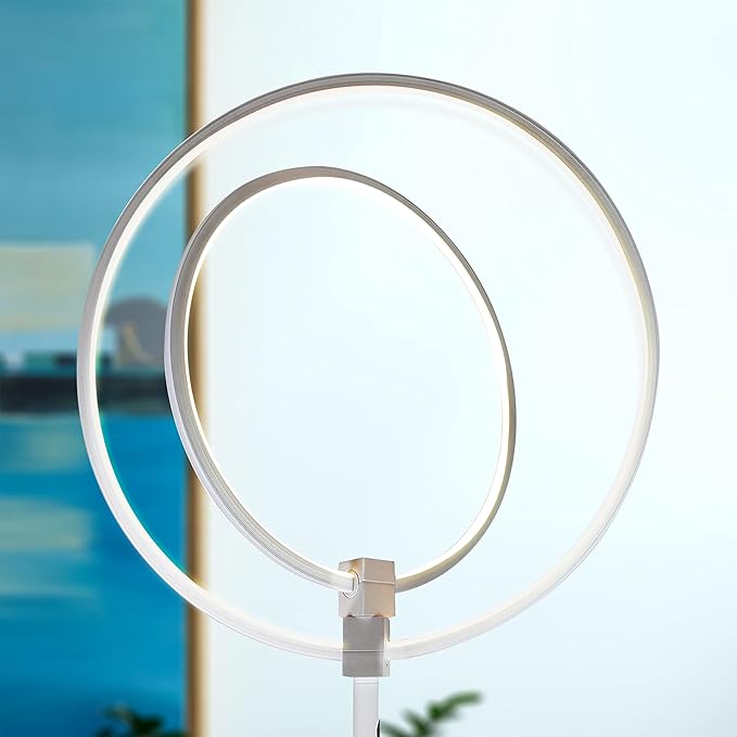 Brightech Eclipse Dimmable LED Floor Lamp, Modern Torchiere Floor Lamp for Living Rooms & Offices – Super Bright Tall Lamp with Dimmable Options for Reading, Standing Lamp Living Room Décor - Silver - LeafyLoom