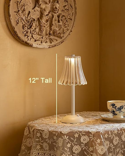 Cordless Table Lamp for Kitchen Home,Table,Dining Room, Gold Rechargeable Lamps, USB Charge 12'' Tall LEDPortable Outdoor Indoor Table Lamp with Dimmer (Flower-White) - LeafyLoom