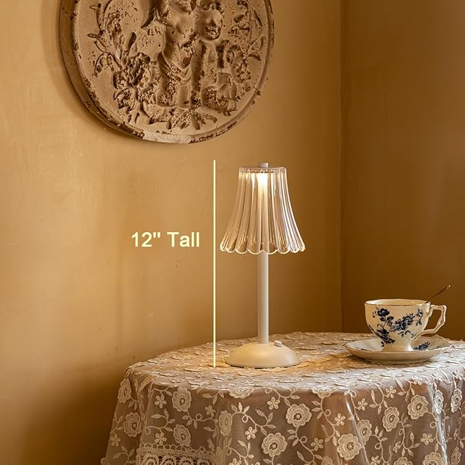 Cordless Table Lamp for Kitchen Home,Table,Dining Room, Gold Rechargeable Lamps, USB Charge 12'' Tall LEDPortable Outdoor Indoor Table Lamp with Dimmer (Flower-White) - LeafyLoom