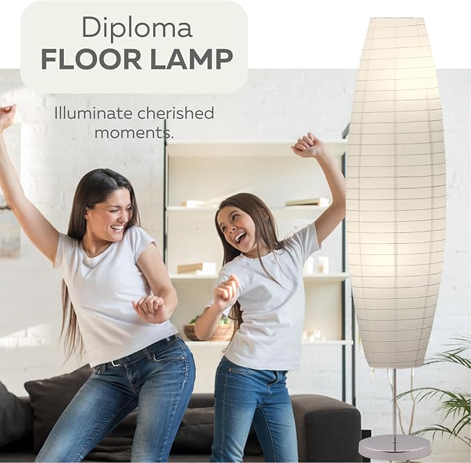 LIGHTACCENTS Rice Paper Floor Lamps 59-Inch Tall Set of 2 Paper Lantern Lamps with Paper Shades - Rice Paper Floor Lamps for Living Room Fits in Modern Room Decor Dorm Room Essentials (2-Pack) - LeafyLoom