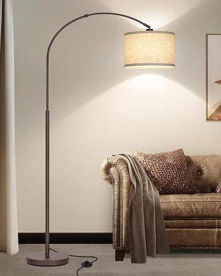 Floor Lamp for Living Room, Arc Floor Lamp with Adjustable Head, Modern Arched Floor Lamp with On/Off Pedal Switch, Over Couch Tall Standing Hanging Light for Reading, Bedroom, Office (Brown) - LeafyLoom