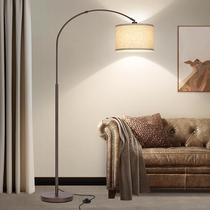 Floor Lamp for Living Room, Arc Floor Lamp with Adjustable Head, Modern Arched Floor Lamp with On/Off Pedal Switch, Over Couch Tall Standing Hanging Light for Reading, Bedroom, Office (Brown) - LeafyLoom
