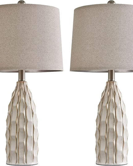 23.75 inch Modern Ceramic Lamps Set of 2 for Living Room Study Room Office Dorm Farmhouse Nightstand, End Table Lamps - LeafyLoom
