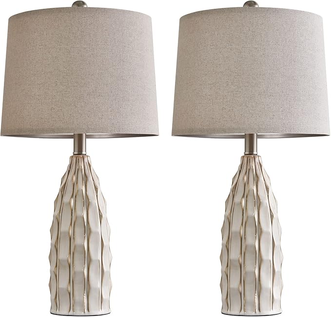 23.75 inch Modern Ceramic Lamps Set of 2 for Living Room Study Room Office Dorm Farmhouse Nightstand, End Table Lamps - LeafyLoom