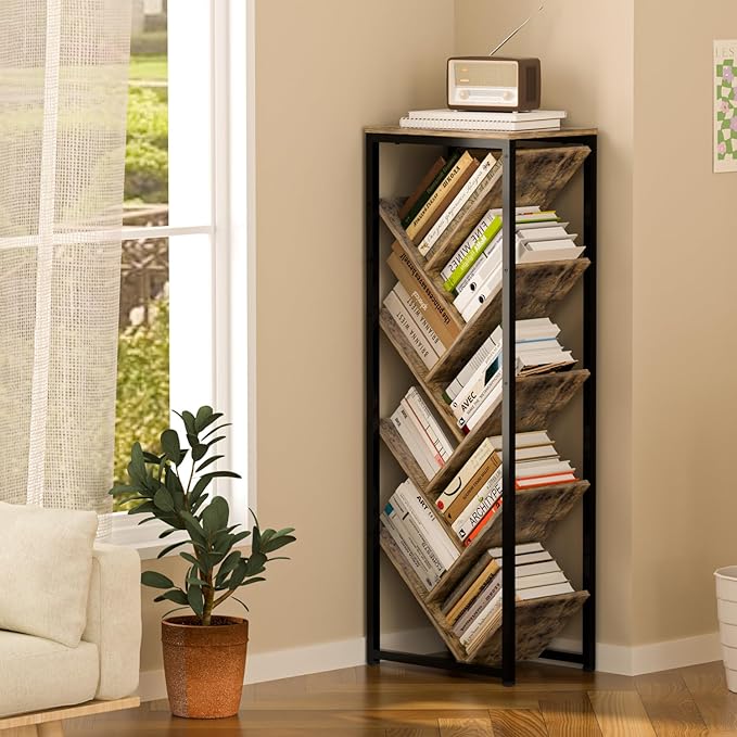 Tree Bookshelf - 9 Tier Floor Standing Tree Bookshelf for CDs/Movies/Books, Small Bookshelf for Small Spaces Bookshelves Wooden Book Storage Organizer Shelves for Bedroom Living Room Smaller - LeafyLoom