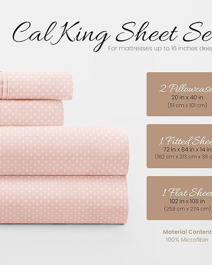 Linen Market 4 Piece California King Bedding Sheet Set (Pink Hearts) - Sleep Better Than Ever with These Ultra-Soft Cooling Bed Sheets for Your California King Size Bed - Deep Pocket Fits 16" Mattress - LeafyLoom
