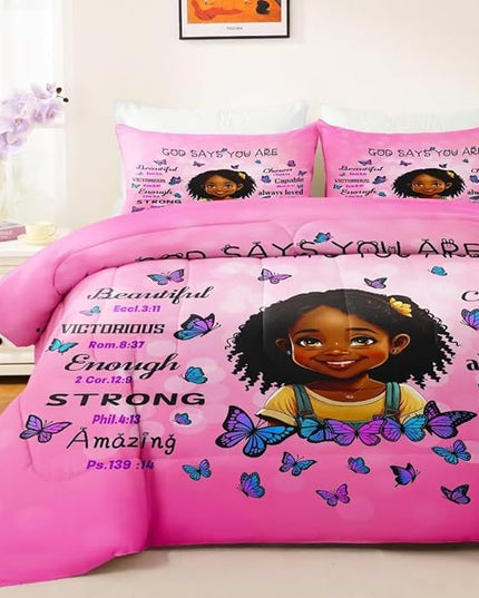 Black Girl Comforter Set Twin for Kids Teens,God Says You are Comforter Set for Black Women,Black Girl Magic Bedding Set,African American Girl Bed Bedroom Set - LeafyLoom