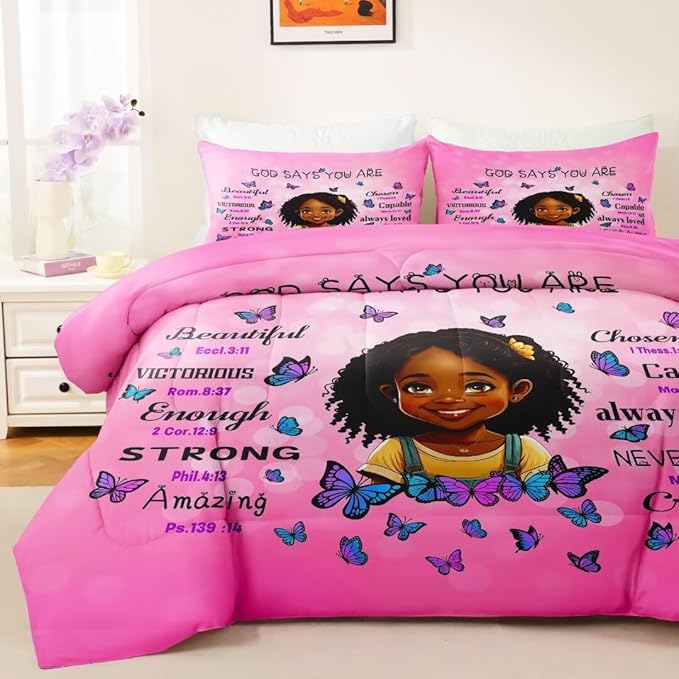 Black Girl Comforter Set Twin for Kids Teens,God Says You are Comforter Set for Black Women,Black Girl Magic Bedding Set,African American Girl Bed Bedroom Set - LeafyLoom