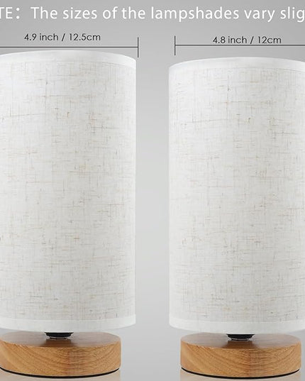 Table Lamps for Bedrooms Set of 2, Minimalist Bedside Lamps Set of 2 with Round Fabric Linen Shade,Reading Small Desk Lamp Set of 2 for Kids Room, Night Nightstand Lamp Set for Living Room, Office - LeafyLoom