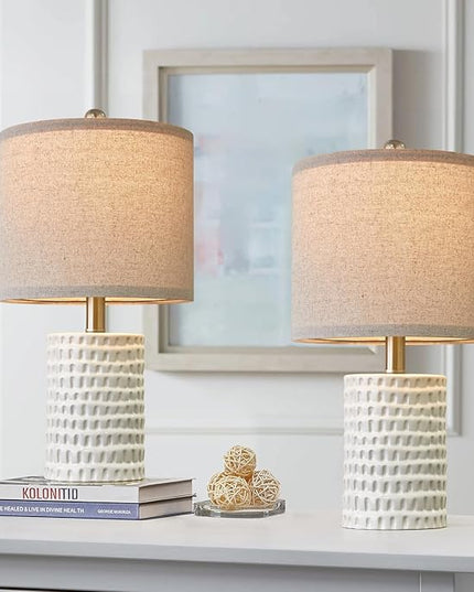 PORTRES 18.25" Modern Accent Ceramic Table Lamp Set of 2 for Bedroom White Desk Decor Bedside Lamps for Living Room Study Room Office Dorm Farmhouse Nightstand Lamp End Table Lamps - LeafyLoom
