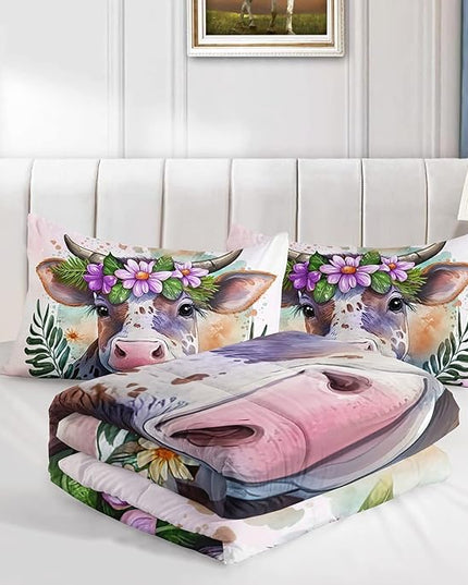 CVHOUSE Kawaii Cow Comforter Set Twin Size,Cute Pink Cow Bedding Set for Girls Kids,Kawaii Cow Quilt Set Pink Cow Duvet Set Girl's Bedroom Decor 3 Pieces - LeafyLoom