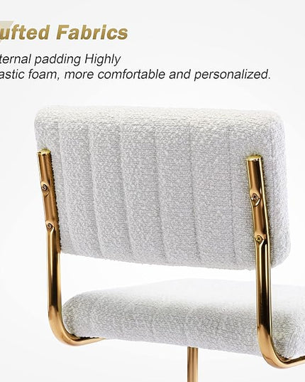 ONEVOG Cozy Boucle Dining Chair Set of 2, Upholstered White Dining Room Chairs with Gold Legs, Famous Cantilevered Design Comfort Dinner Chairs, Sturdy Stainless Chrome Base - LeafyLoom