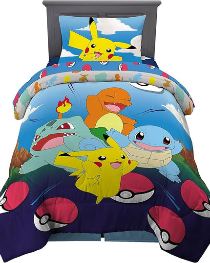 Franco Kids Bedding Super Soft Comforter and Sheet Set, 4 Piece Twin Size, Pokemon (Prints May vary) - LeafyLoom