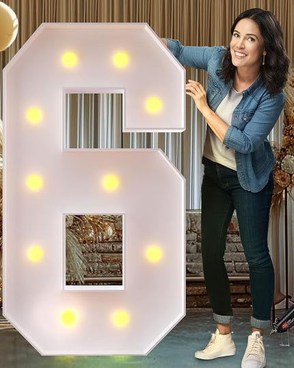 Rielmox Marquee Light Up Number 6, 4FT Large Birthday Decorations Party Decor White Anniversary Decoration w/Warm Lights for Boys Girls Kids Teens Adults - LeafyLoom