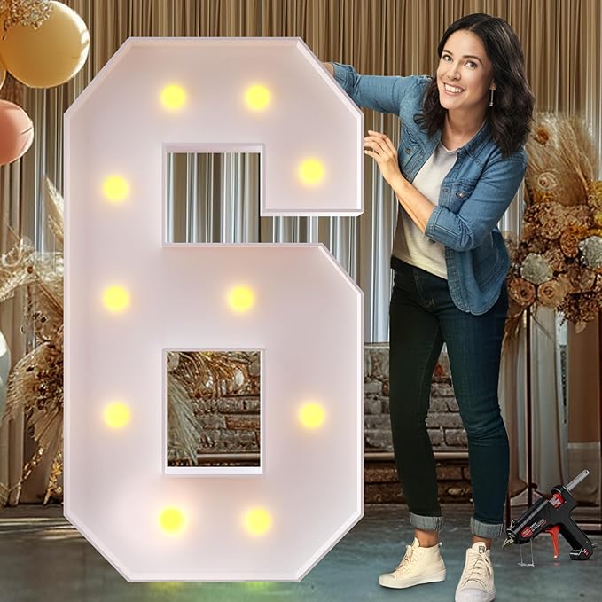 Rielmox Marquee Light Up Number 6, 4FT Large Birthday Decorations Party Decor White Anniversary Decoration w/Warm Lights for Boys Girls Kids Teens Adults - LeafyLoom
