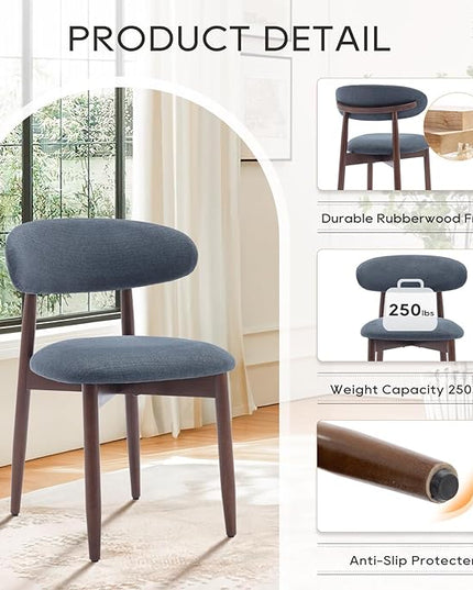 COLAMY Wooden Dining Chairs Set of 2, Modern Fabric Upholstered Kitchen Side Chairs, Farmhouse Dining Room Chair with Foot Pegs, Blue - LeafyLoom
