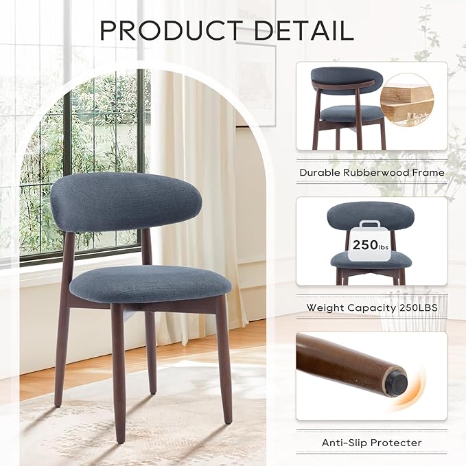 COLAMY Wooden Dining Chairs Set of 2, Modern Fabric Upholstered Kitchen Side Chairs, Farmhouse Dining Room Chair with Foot Pegs, Blue - LeafyLoom
