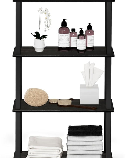 Furinno Turn-N-Tube 4-Tier Multipurpose Shelf Display Rack, Square Tube, Espresso/Black - LeafyLoom