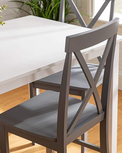 Walker Edison 4 Person Modern Farmhouse Wood Small Dining Table Dining Room Kitchen Table Set Dining 4 X Chairs Set, 48 Inch, White and Grey - LeafyLoom