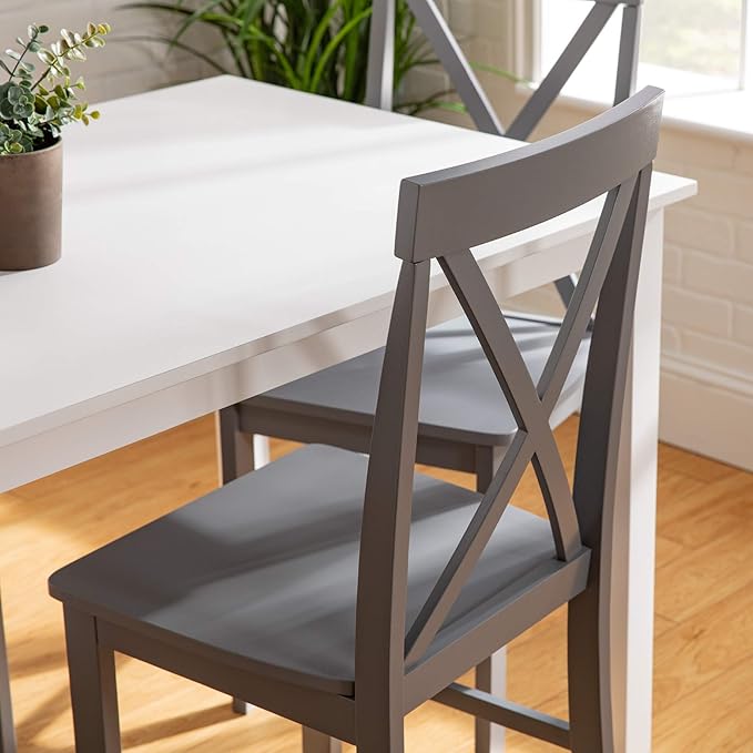 Walker Edison 4 Person Modern Farmhouse Wood Small Dining Table Dining Room Kitchen Table Set Dining 4 X Chairs Set, 48 Inch, White and Grey - LeafyLoom