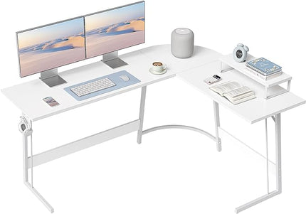 BANTI L Shaped Gaming Desk Computer Office Desk, 59 inch Corner Desk with Large Monitor Stand for Home Office Study Writing Workstation, White - LeafyLoom