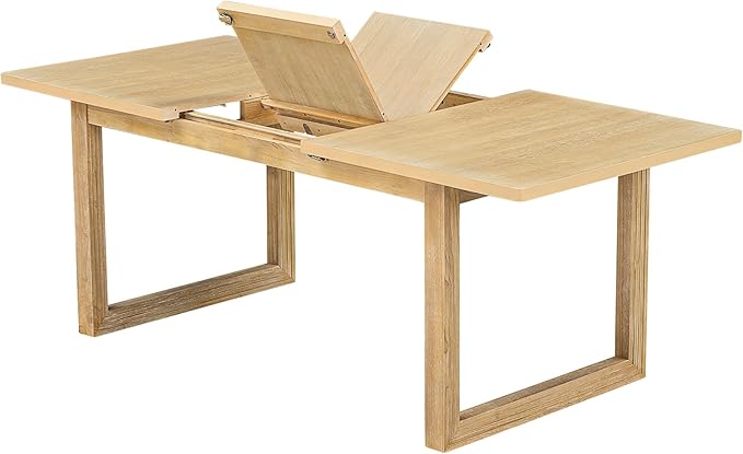 6-Piece Farmhouse Wood Extendable Dining Table Set with 18" Butterfly Leaf, 4 Upholstered Chairs and Versatile Long Bench, for Kitchen Room Furniture, Natural, 60"-78" L x 36" W x 30" H - LeafyLoom
