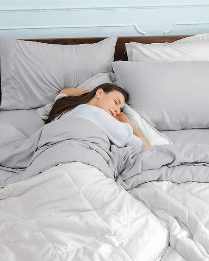 Bedsure White California King Comforter Set - 7 Pieces Reversible Bed Set Bed in a Bag California King with Comforters, Sheets, Pillowcases & Shams, California King Bedding Sets - LeafyLoom