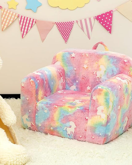 ALIMORDEN Kids Ultra-Soft Snuggle Foam Filled Chair, Cuddly Sherpa Reading Couch for Boys and Girls,Glow-in-The-Dark Unicorn Pattern - LeafyLoom
