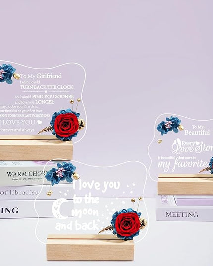 Yamonic Valentines Day Gifts for Her, Handmade Acrylic Plaque with Eternal Real Rose, Night Light with Preserved Rose Romantic Gifts for Girlfriend Wife Women (to My Girlfriend) - LeafyLoom