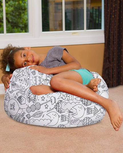 Posh Creations Bean Bag Chair for Kids, Teens, and Adults Includes Removable and Machine Washable Cover, Canvas Coloring Fabric - Fun Creatures, 27in - Medium - LeafyLoom