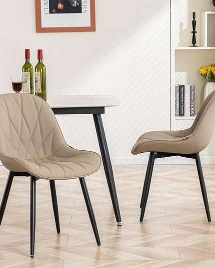 YOUNIKE Dining Chairs Set of 2, Khaki Comfy Padded Kitchen Chairs, Armless Modern Faux Leather Upholstered Dining Room Chairs, Elegant Dinning Chairs Side Chairs, Loads up to 300LBS - LeafyLoom