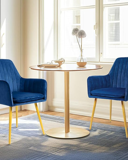 CangLong Furniture Modern Living Dining Room Accent Arm Chairs Club Guest with Gold Metal Legs, Set of 2, Navy Blue - LeafyLoom