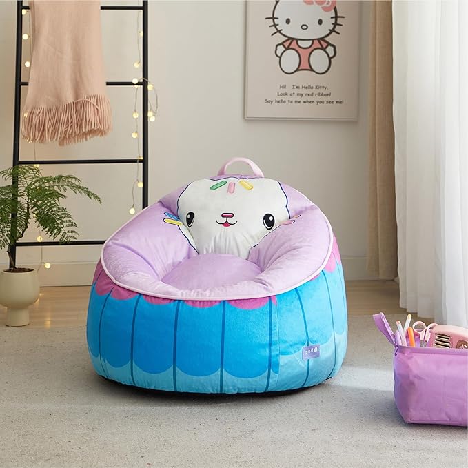 Idea Nuova Gabbys Dollhouse Hillside by pod Plush Kids Bean Bag Chair, 24"x24"x25", Ages 3+ - LeafyLoom