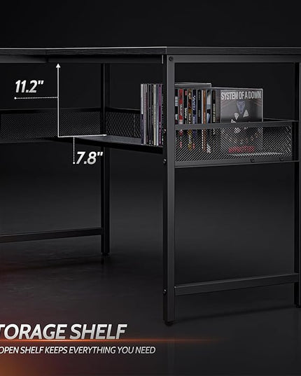 CubiCubi L Shaped Gaming Desk with Power Outlets and USB Charging Ports, 58" Reversible Corner Computer Desk with Storage Shelves and Drawer, Home Office Desk with Bookshlf, Black - LeafyLoom